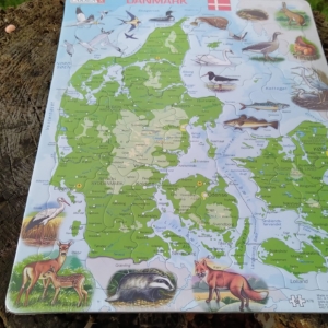 Larsen puslespil Danmarkskort 66 brikker Måler 36 x 28 cm Fra 5 år. NYT!