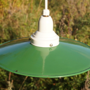 Smuk original skomagerlampe – Grøn emalje. 26 cm i diameter.
