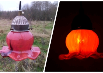 Antik vintage pendel – Smuk rød retro lampe