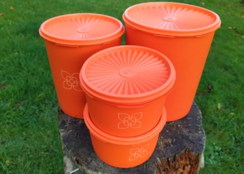 Vintage Tupperware sæt fra 70 erne i orange