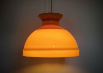Stor smuk Holmegaard glasværk pendel. Michael Bang. 30 cm. upcyclet.