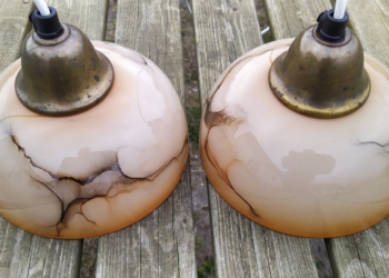 Sæt med 2 smukke pendler i orange burst. 16 cm. Klargjort. Sæt pris.