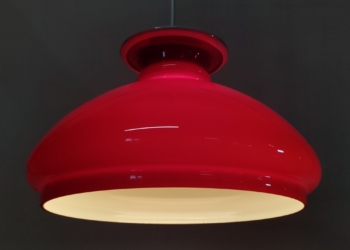 Bordeaux rød Holmegaard upcycled loftlampe. 26 cm. Unika – speciallavet.